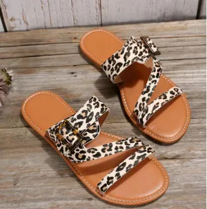 Leopard Print Slippers Summer Flat Sandals