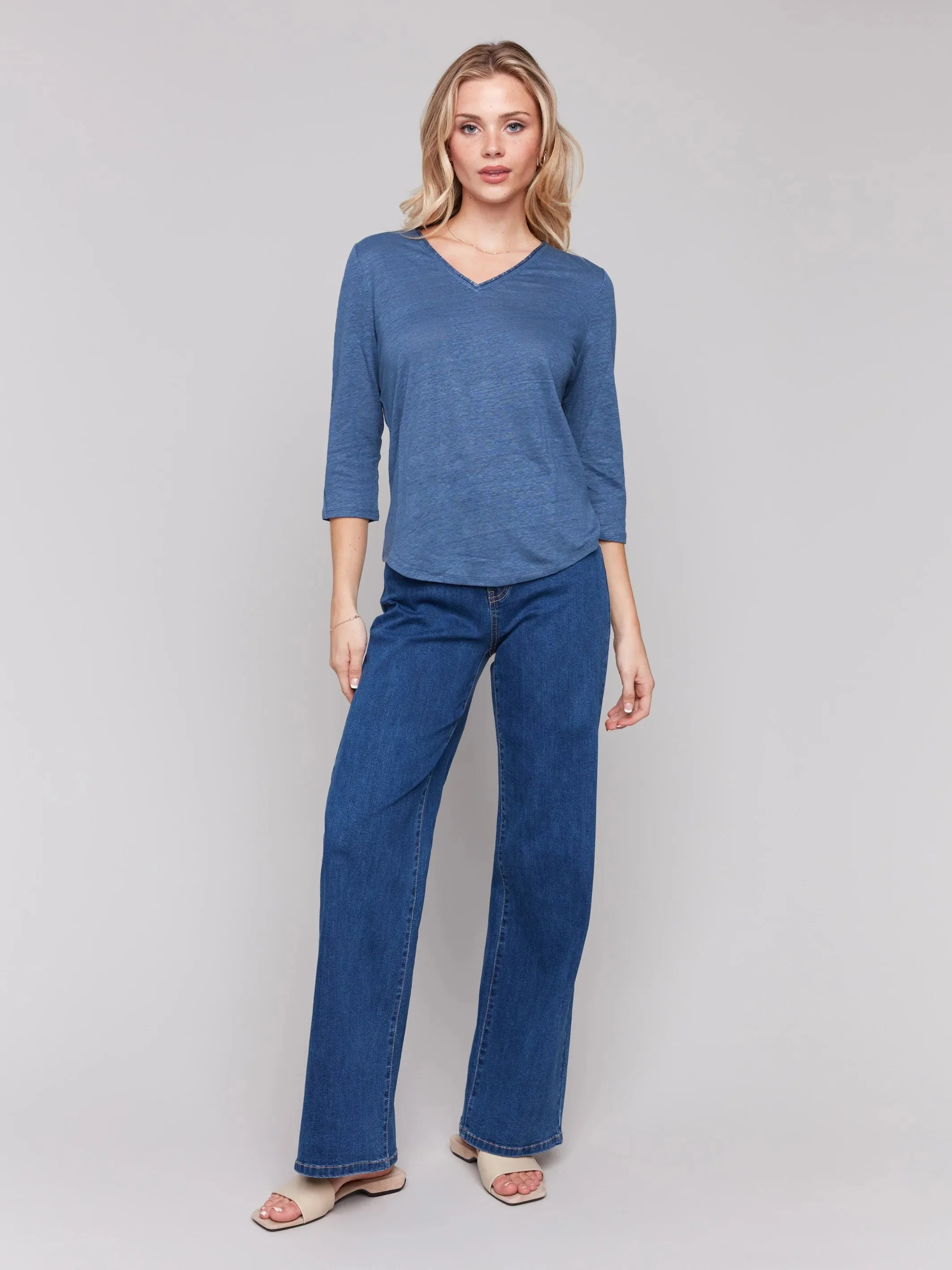 Linen Blend V-Neck Top