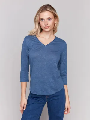 Linen Blend V-Neck Top