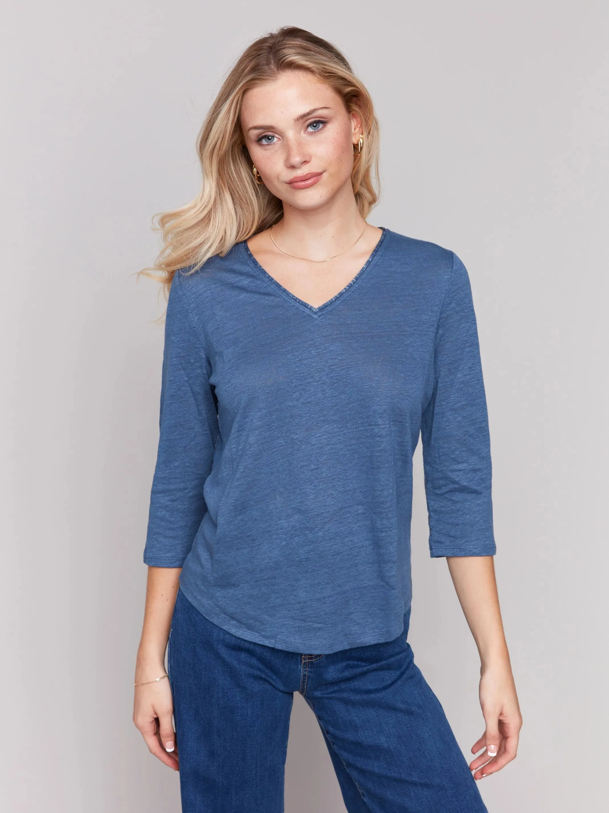 Linen Blend V-Neck Top
