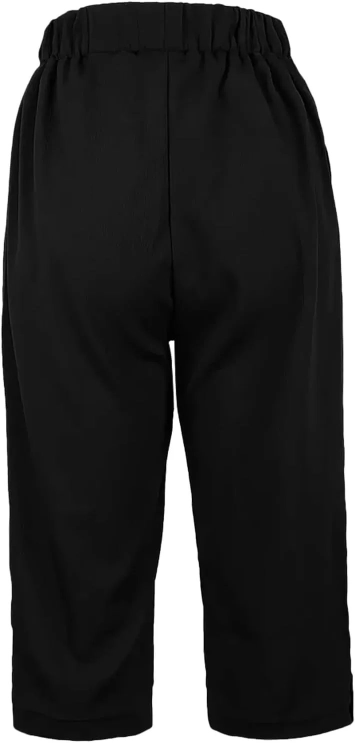 Linen Capri Pants for Women High Waisted Straight Leg Palazzo Trousers Lightweight Beach Lounge Pants with Pockets