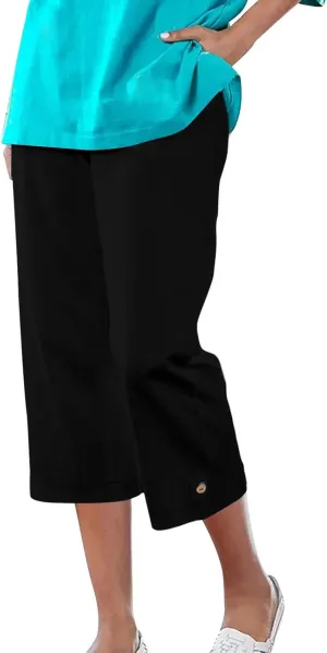 Linen Capri Pants for Women High Waisted Straight Leg Palazzo Trousers Lightweight Beach Lounge Pants with Pockets