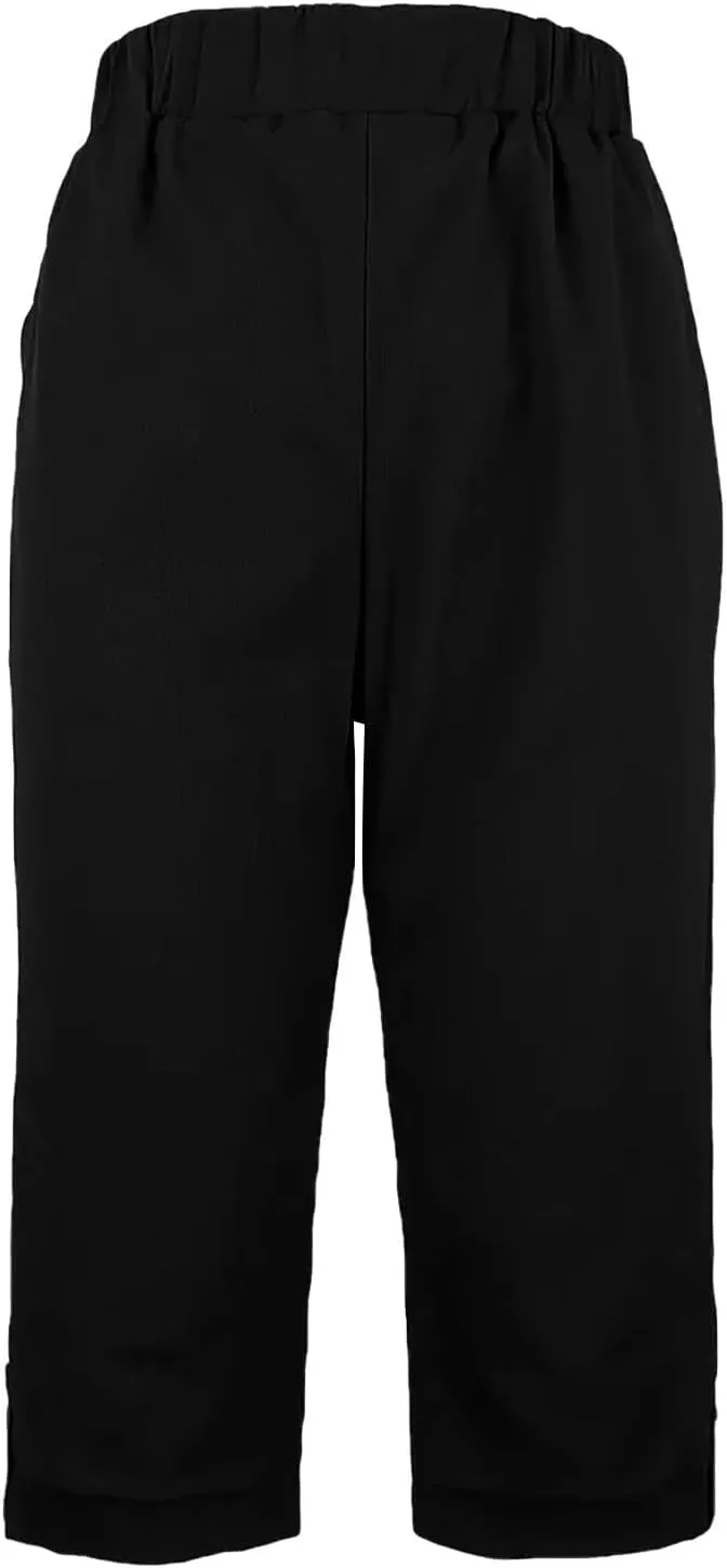 Linen Capri Pants for Women High Waisted Straight Leg Palazzo Trousers Lightweight Beach Lounge Pants with Pockets