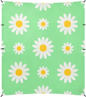 Lovely Daisy Floral Green White Foldable Beach Cabana UPF50  Protection Waterproof Large Sun Shade with Sandbags and Shovel for Camping Trips, Fishing, Backyard Fun or Picnics