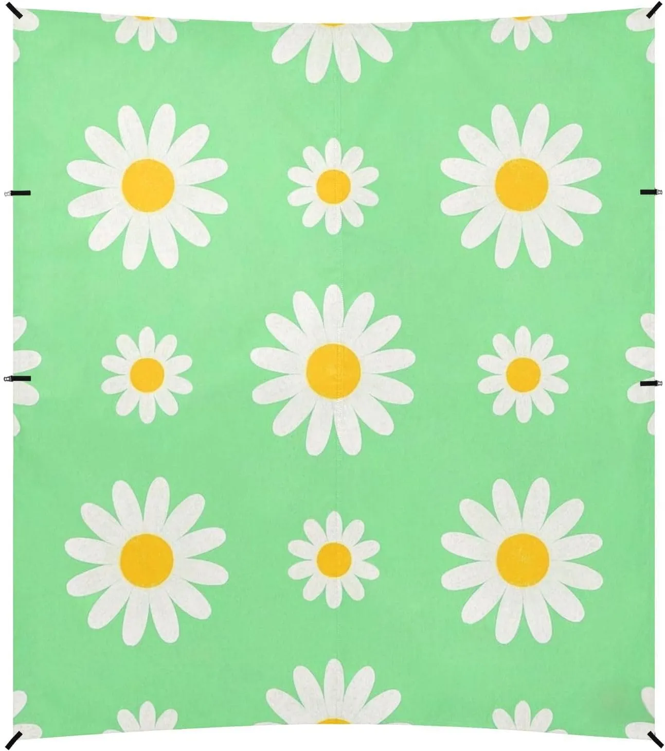 Lovely Daisy Floral Green White Foldable Beach Cabana UPF50  Protection Waterproof Large Sun Shade with Sandbags and Shovel for Camping Trips, Fishing, Backyard Fun or Picnics