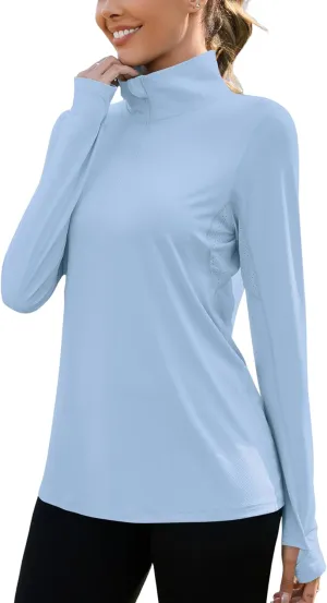 LUYAA Womens 1/4 zip UPF 50  Sun Shirt SPF Long Sleeve Lightweight UV Protection Clothing Hiking Fishing Outdoor