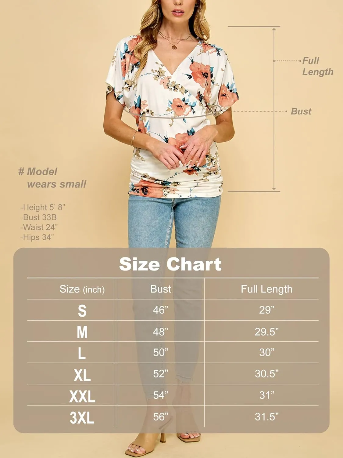 Made By Johnny Women's V Neck Short Sleeve Wrap Front Drape Dolman Tunic Top