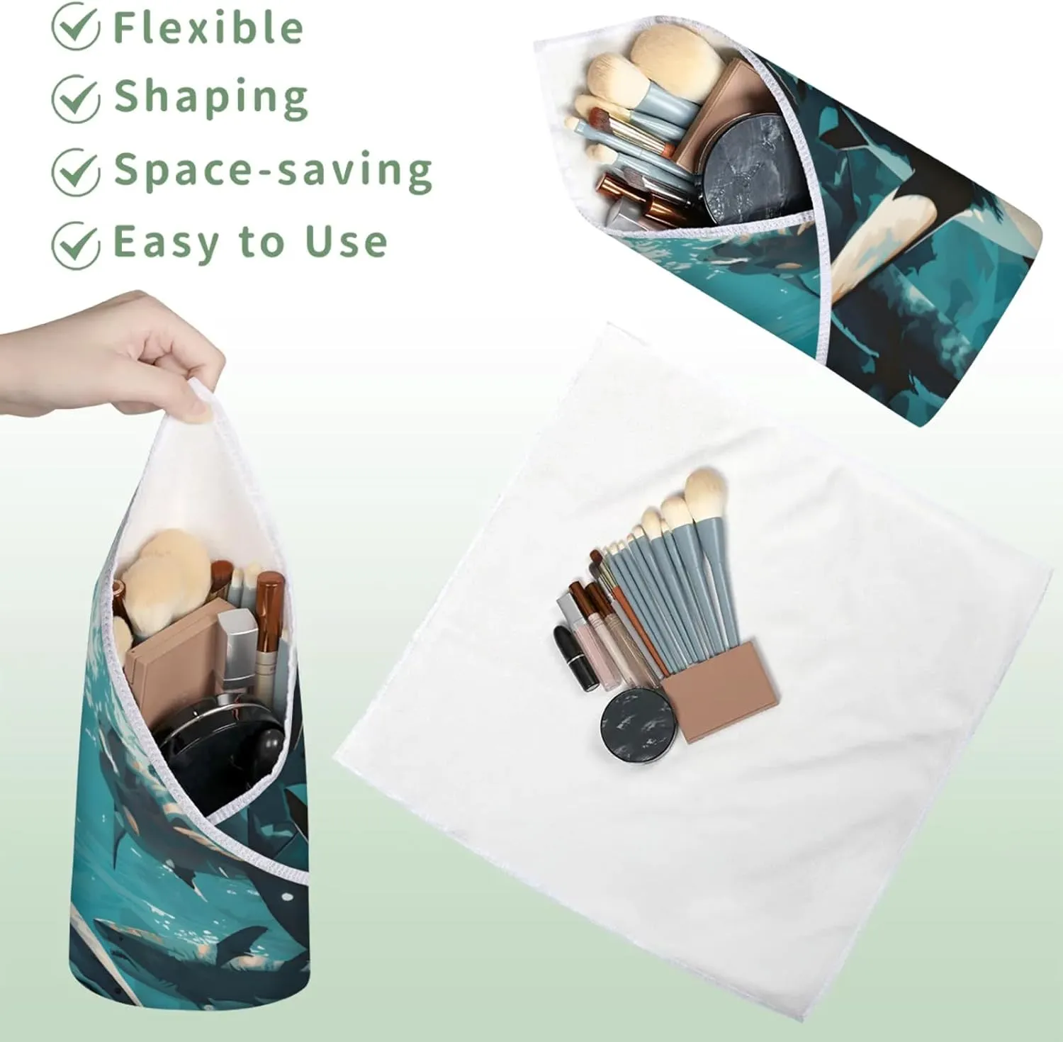 Magic Cosmetics Pouch Fiercely Shark Self-Adhesive Camera Cover Cloth Protective Foldable Makeup Bag for Lens Cat Makeup Bag 21.7x21.7