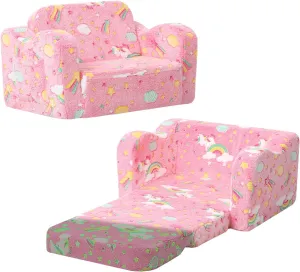 MeMoreCool Folding Toddler Chair, Glow-in-The-Dark Soft Plush Kids Fold-Out Couch Sofa, Comfy Baby Recliner for Girls and Boys (Glowing Unicorn, Pink)