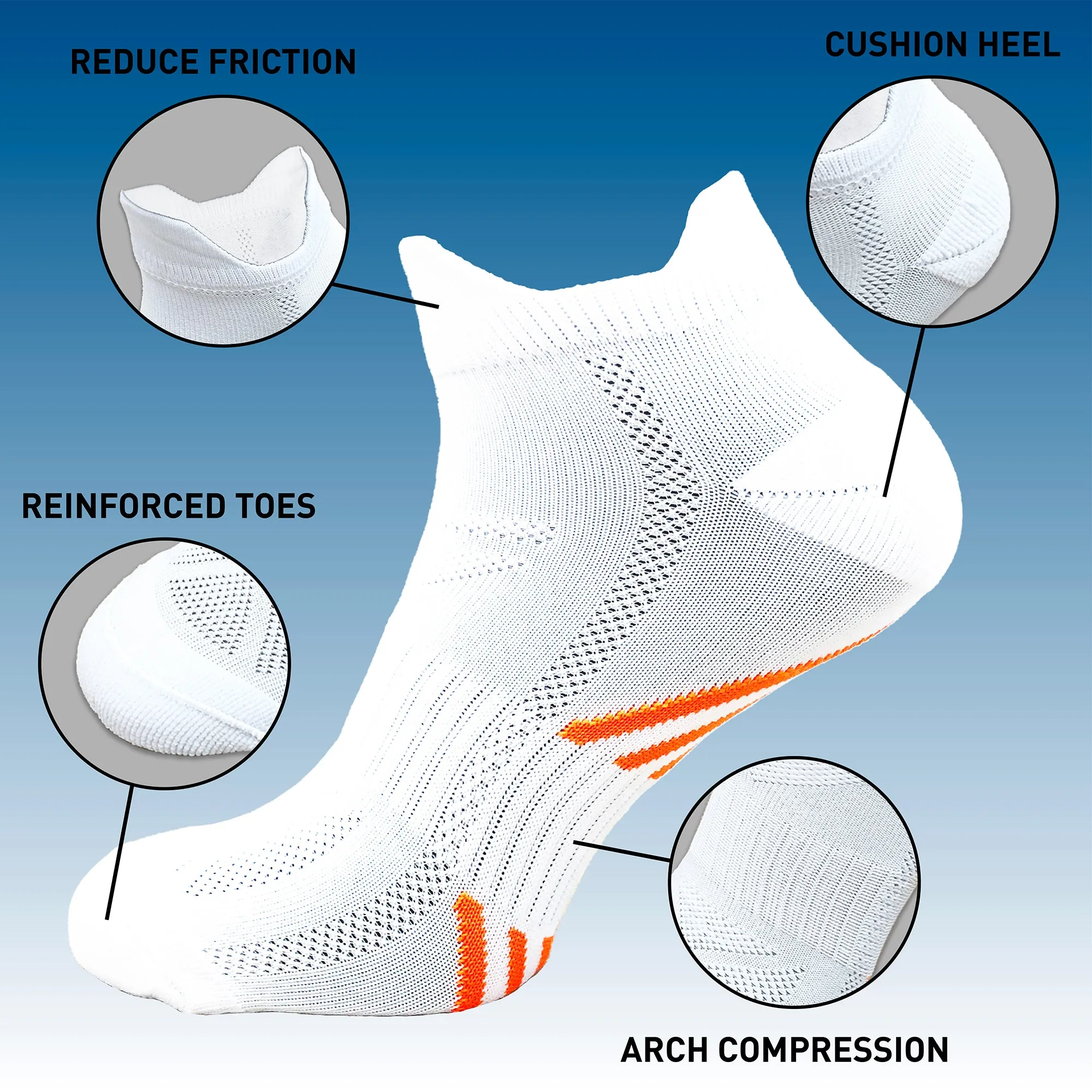 Mens 5 Pack Performance Trainer Liner Sports Socks White