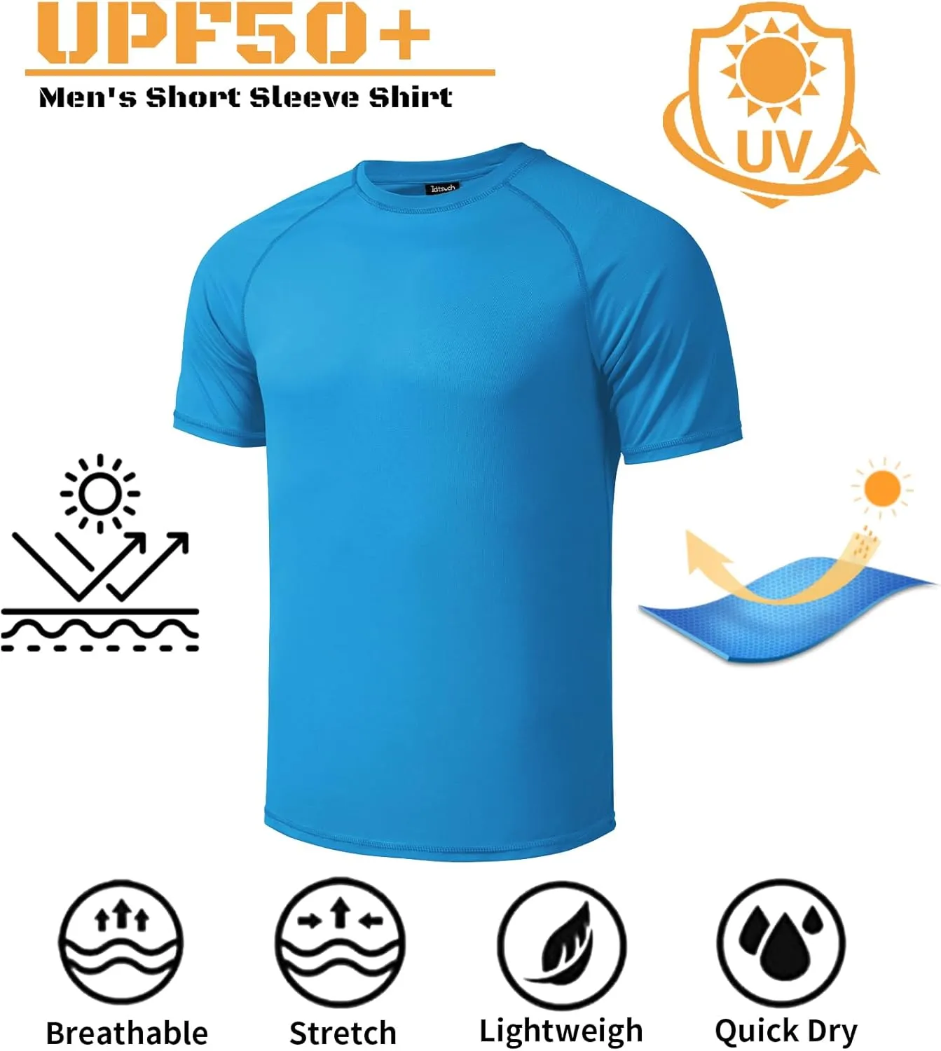 Mens Big and Tall Swim Shirt Sun Protection UPF 50  Rash Gard Quick Dry T-Shirt