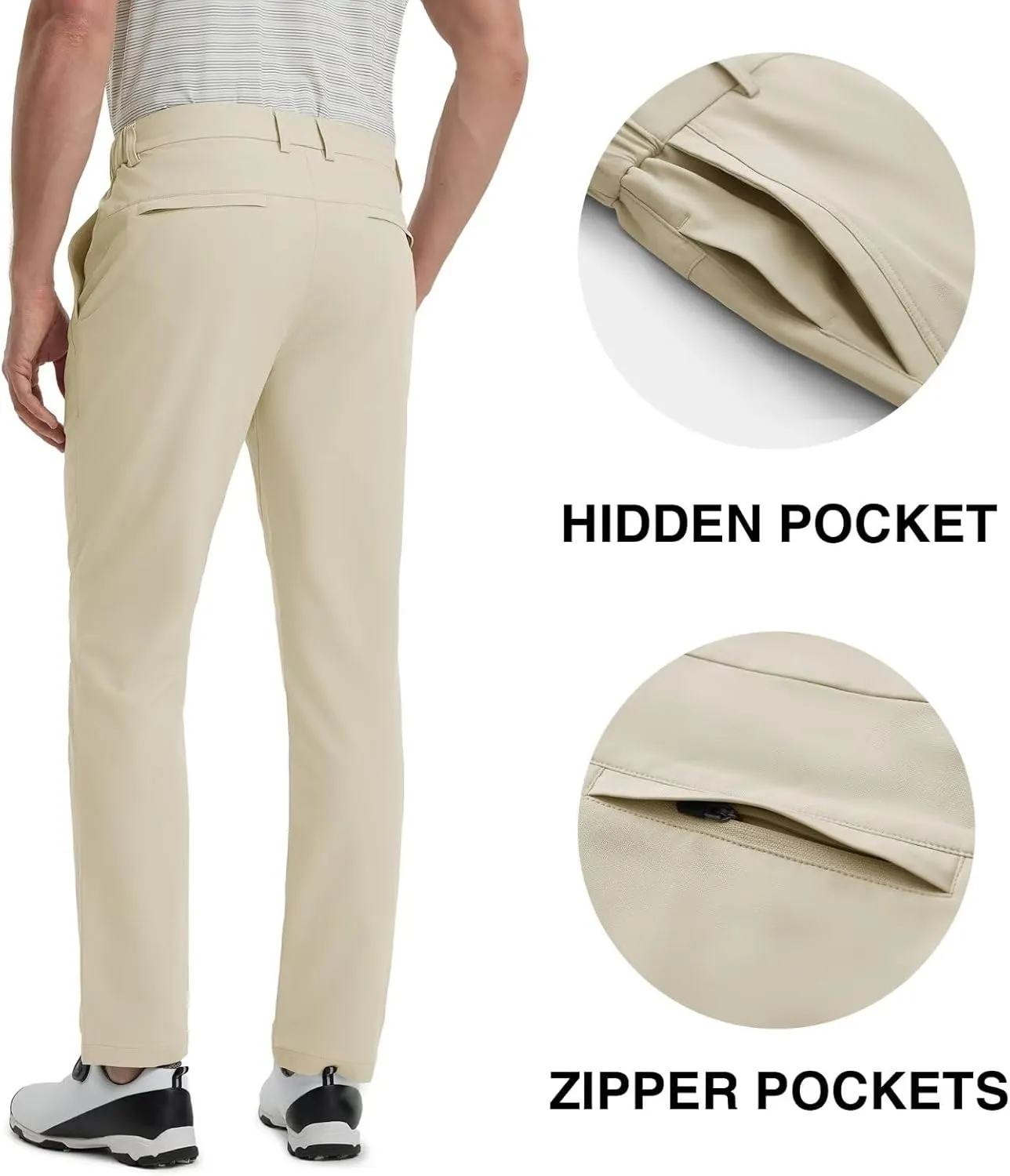 Mens Golf Pants Stretch 30"/32"/34" Water-Resistant Lightweight Stretch Casual Flat Front Dress Pants with 5 Pockets