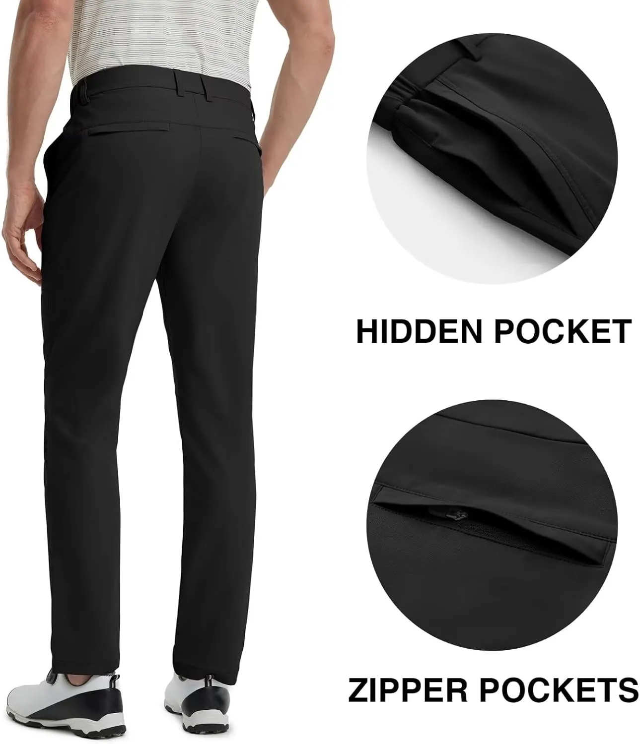 Mens Golf Pants Stretch 30"/32"/34" Water-Resistant Lightweight Stretch Casual Flat Front Dress Pants with 5 Pockets