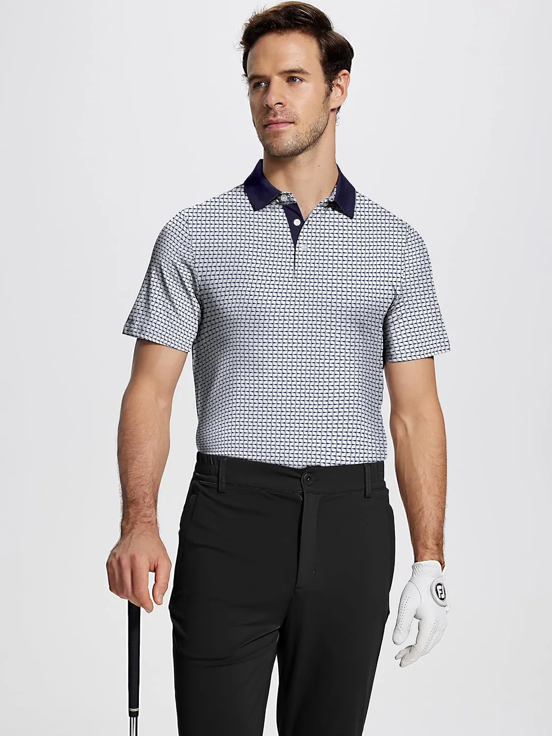 Mens Golf Shirt Short Sleeve Funny Print Golf Polo Shirts for Men Lightweight Dry Fit Quick Dry Collared Golf Polos