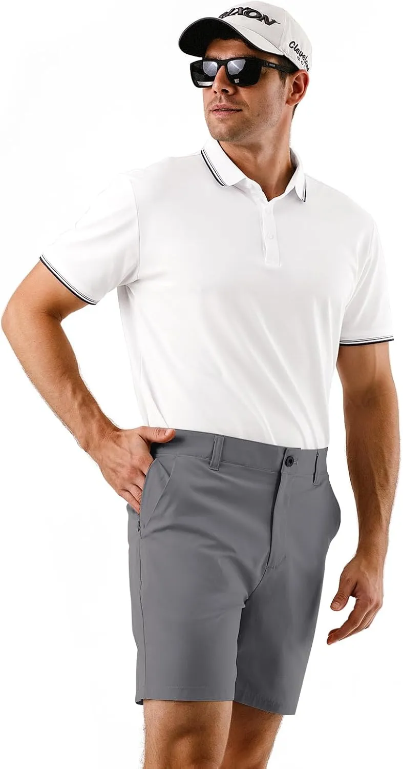 Mens Golf Shorts 7 Inch Inseam, Quick Dry Stretch Casual Lightweight Stretch Flat Front Hybrid Men's Golf Shorts for Men