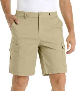 Mens Summer Cargo Shorts Classic Flat Front Chino Shorts Lightweight Twill Cotton Multi Pockets Casual Work Shorts