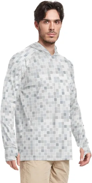 Mens Sun Hoodie Shirts UV Protection Long Sleeve Geometry Sun Shirt with Hood UPF 50  Sun Proof Shirts UV Rashguard