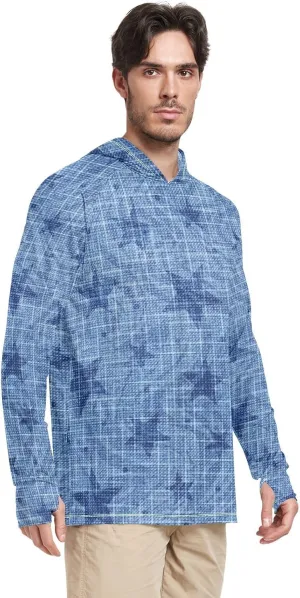 Men's Sun Protection Hoodie Long Sleeve Indigo Blue UPF 50 Mens Sun Shirt Active Wear Men UV Rash Guards