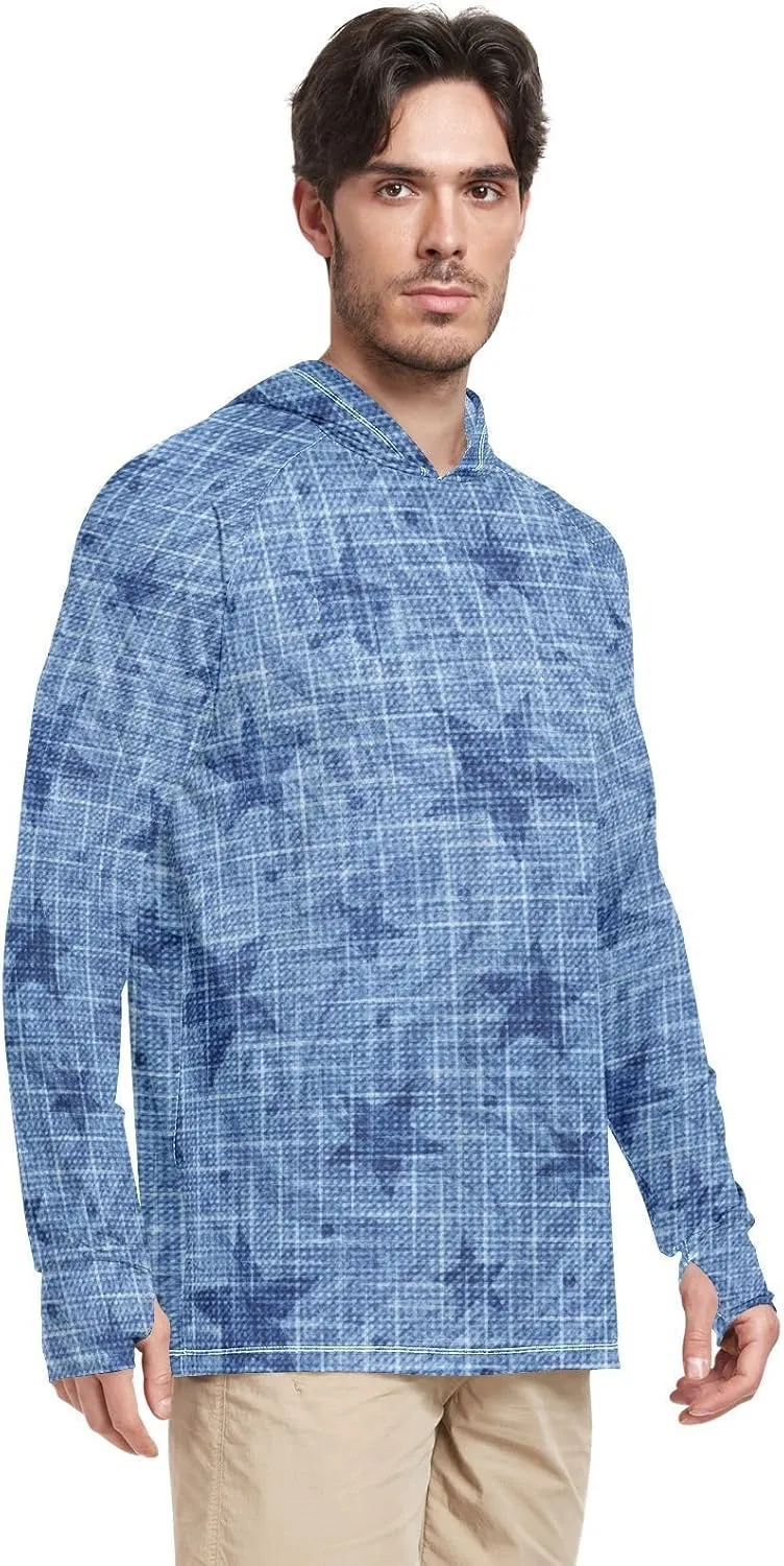 Men's Sun Protection Hoodie Long Sleeve Indigo Blue UPF 50 Mens Sun Shirt Active Wear Men UV Rash Guards