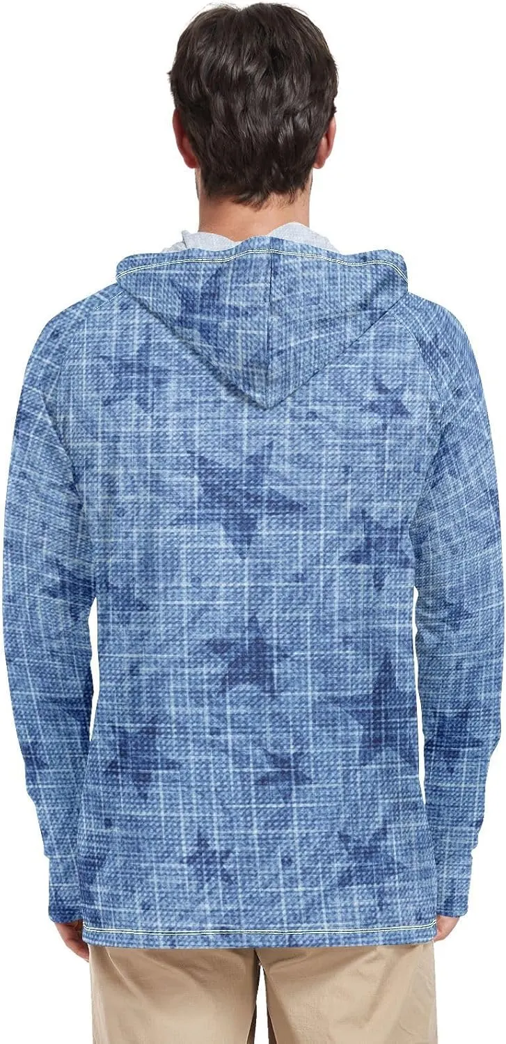 Men's Sun Protection Hoodie Long Sleeve Indigo Blue UPF 50 Mens Sun Shirt Active Wear Men UV Rash Guards
