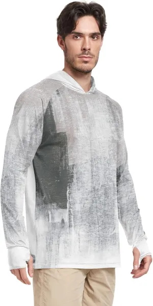 Mens Sun Protection Hoodie Long Sleeve UPF 50   Mens Sun Shirts Rash Guard for Men Active Wear Abstract Black White