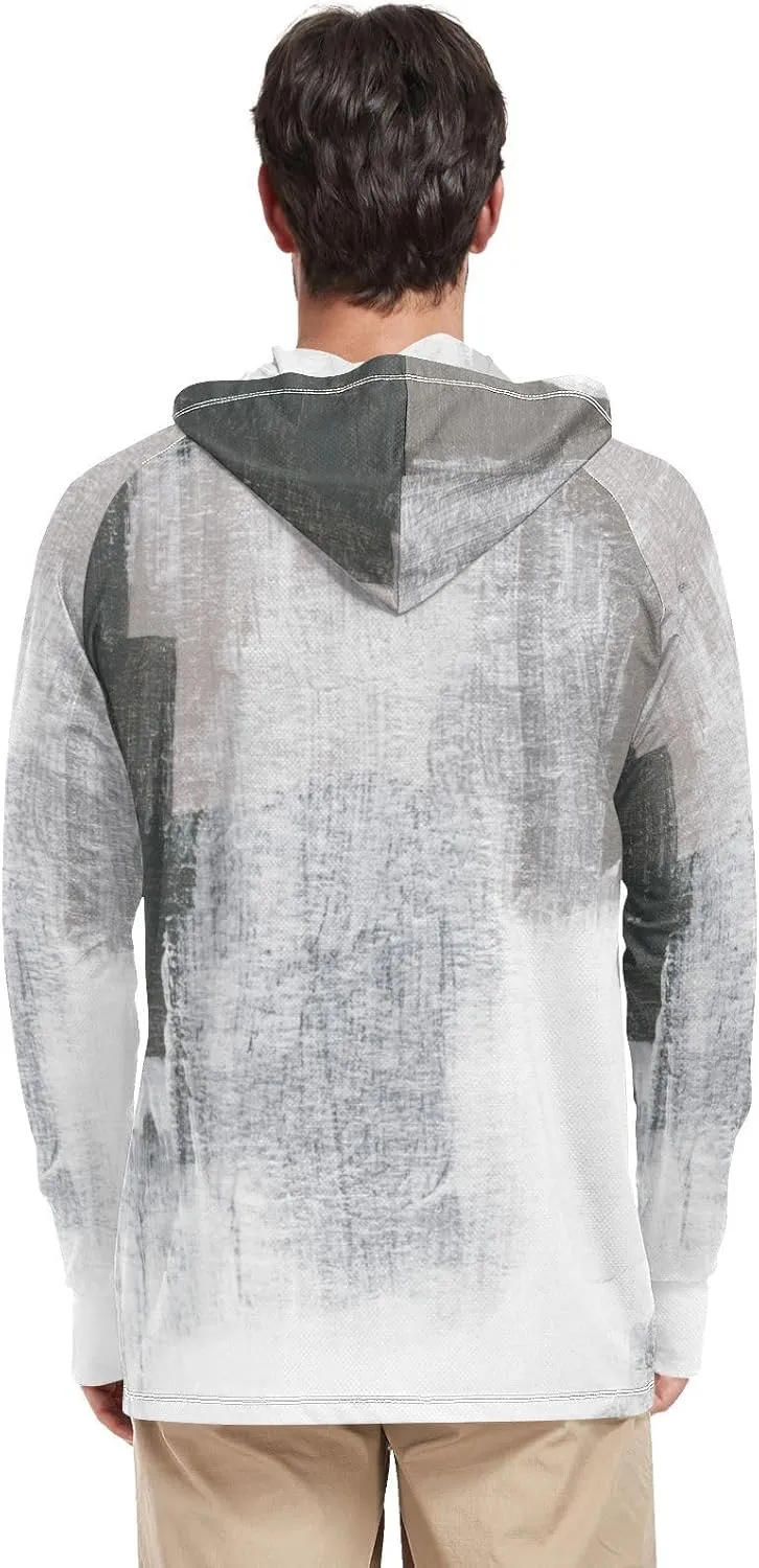 Mens Sun Protection Hoodie Long Sleeve UPF 50   Mens Sun Shirts Rash Guard for Men Active Wear Abstract Black White