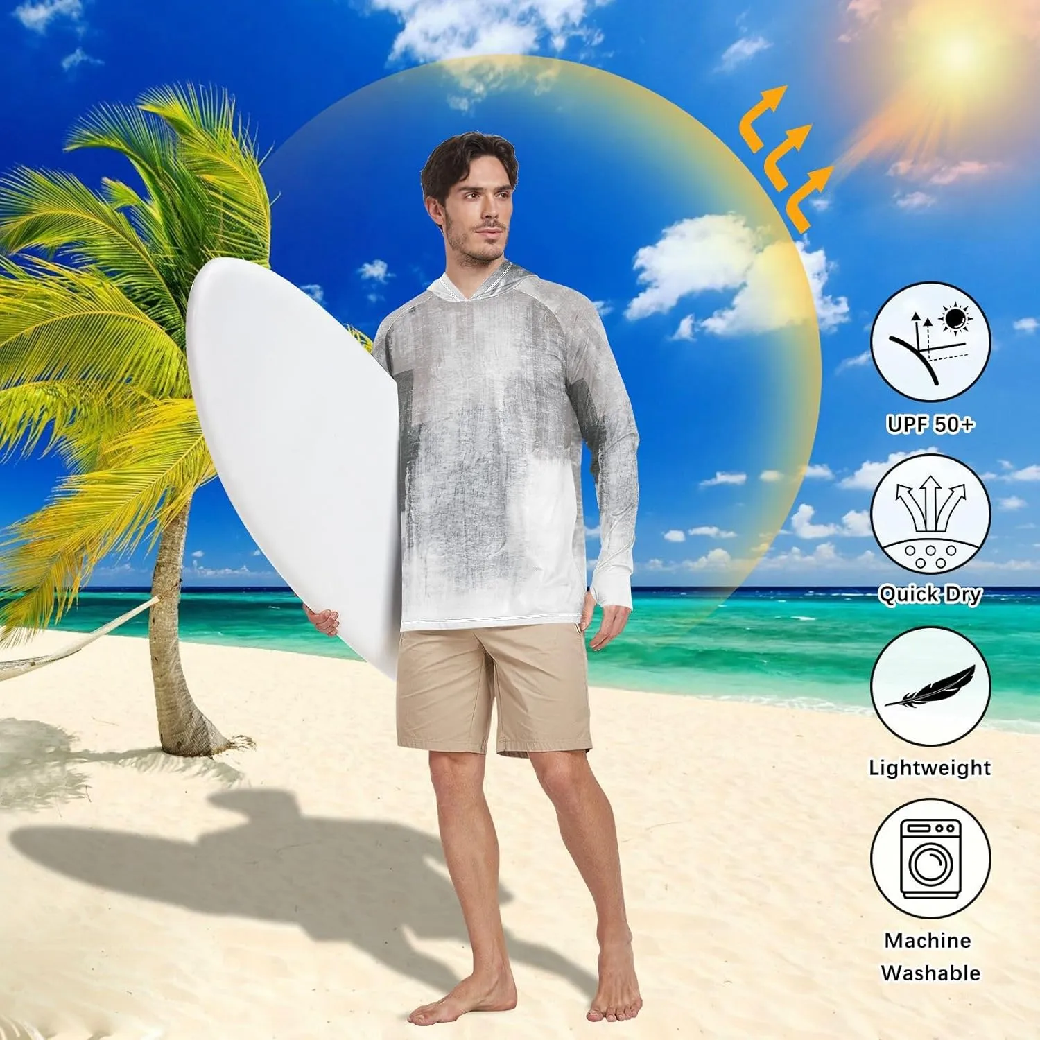 Mens Sun Protection Hoodie Long Sleeve UPF 50   Mens Sun Shirts Rash Guard for Men Active Wear Abstract Black White