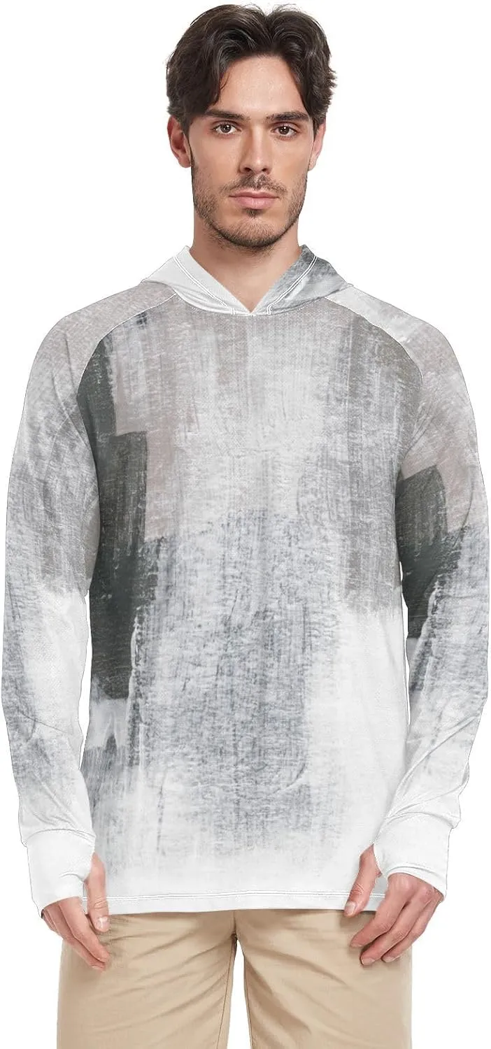 Mens Sun Protection Hoodie Long Sleeve UPF 50   Mens Sun Shirts Rash Guard for Men Active Wear Abstract Black White