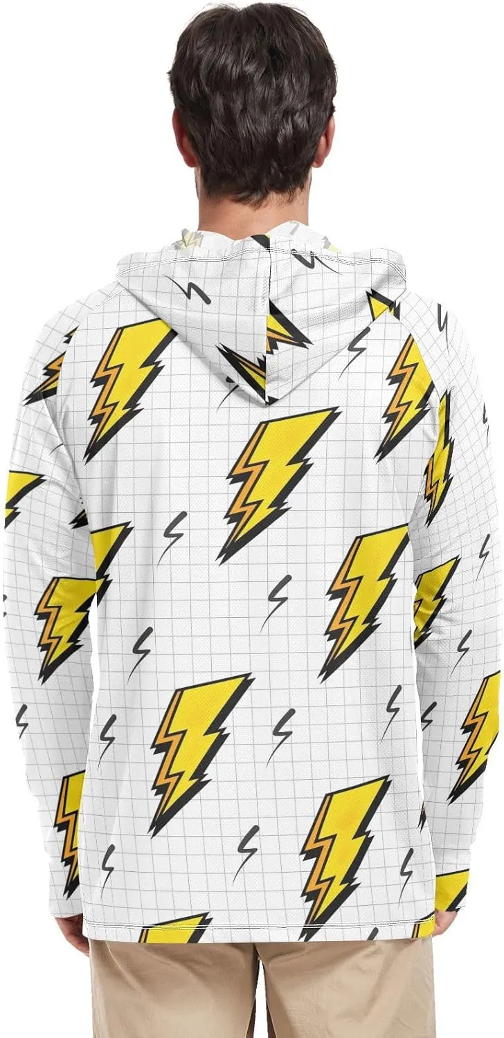 Mens Sun Shirts Protection Long Sleeve Lightning Icon UPF 50 Mens Sun Shirt Sun Proof Shirts UV Hooded Rashguard