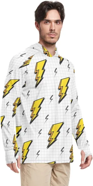 Mens Sun Shirts Protection Long Sleeve Lightning Icon UPF 50 Mens Sun Shirt Sun Proof Shirts UV Hooded Rashguard