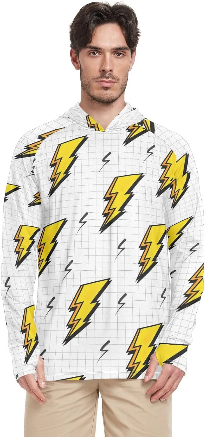 Mens Sun Shirts Protection Long Sleeve Lightning Icon UPF 50 Mens Sun Shirt Sun Proof Shirts UV Hooded Rashguard