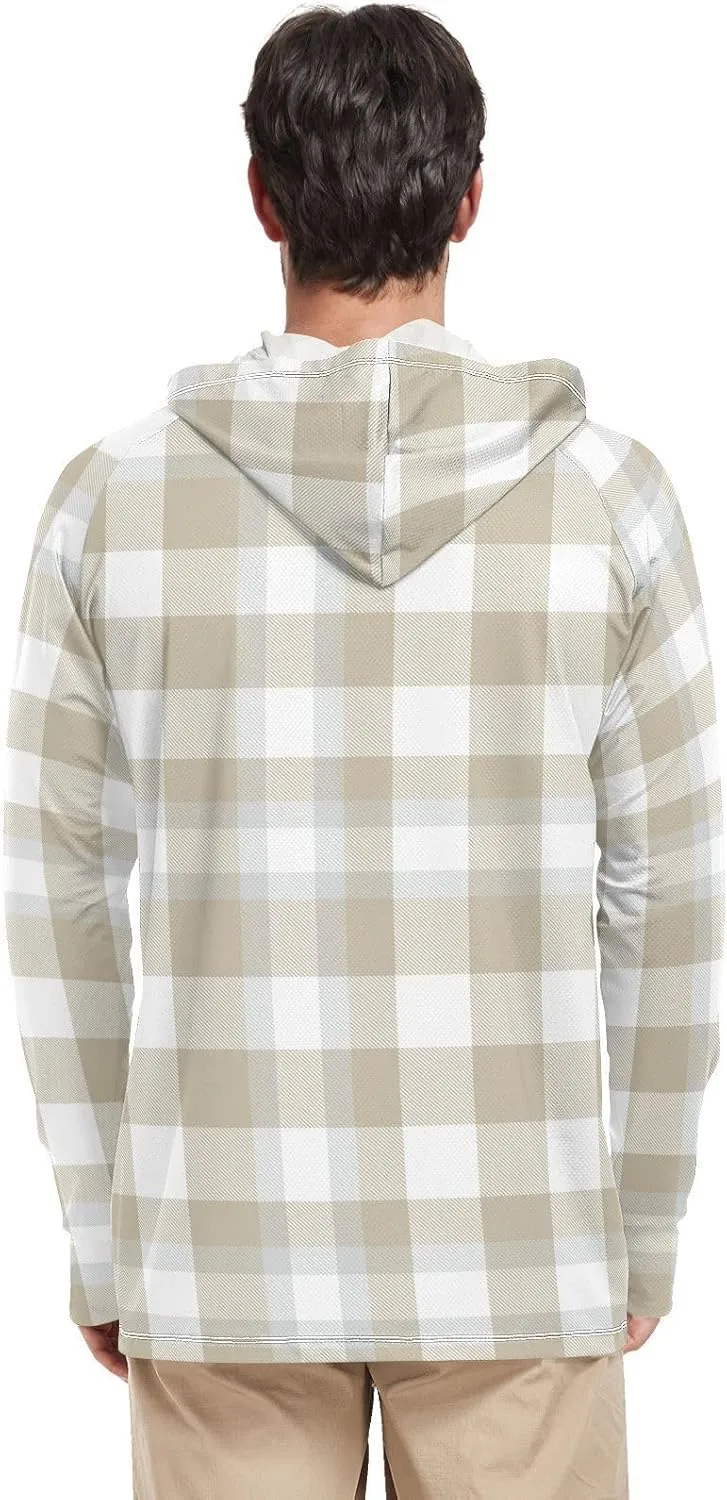 Mens Sun Shirts Protection Long Sleeve Plaid Cream Fishing Shirt UPF 50 Adult Rash Guards Rash Guard Men UV