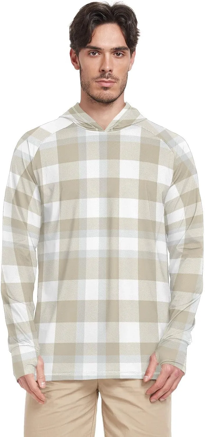 Mens Sun Shirts Protection Long Sleeve Plaid Cream Fishing Shirt UPF 50 Adult Rash Guards Rash Guard Men UV