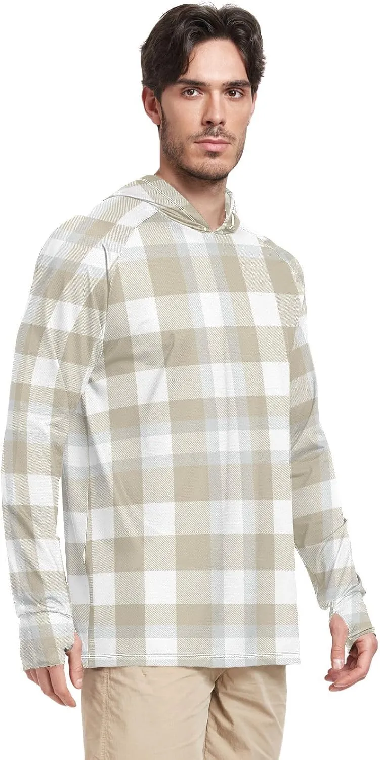 Mens Sun Shirts Protection Long Sleeve Plaid Cream Fishing Shirt UPF 50 Adult Rash Guards Rash Guard Men UV