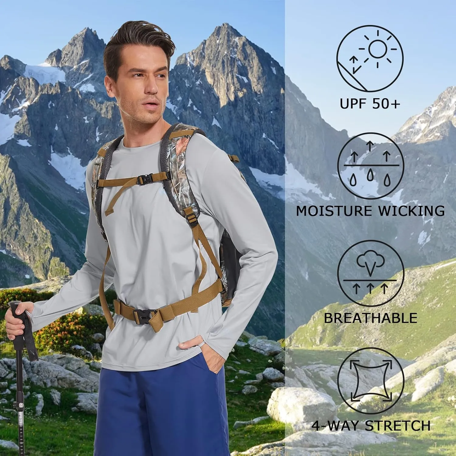 Men’s UPF 50  Lightweight Long Sleeve Casual T-Shirt Quick Dry UV Sun Protection for Outdoor Beach Hiking Fishing Exercise