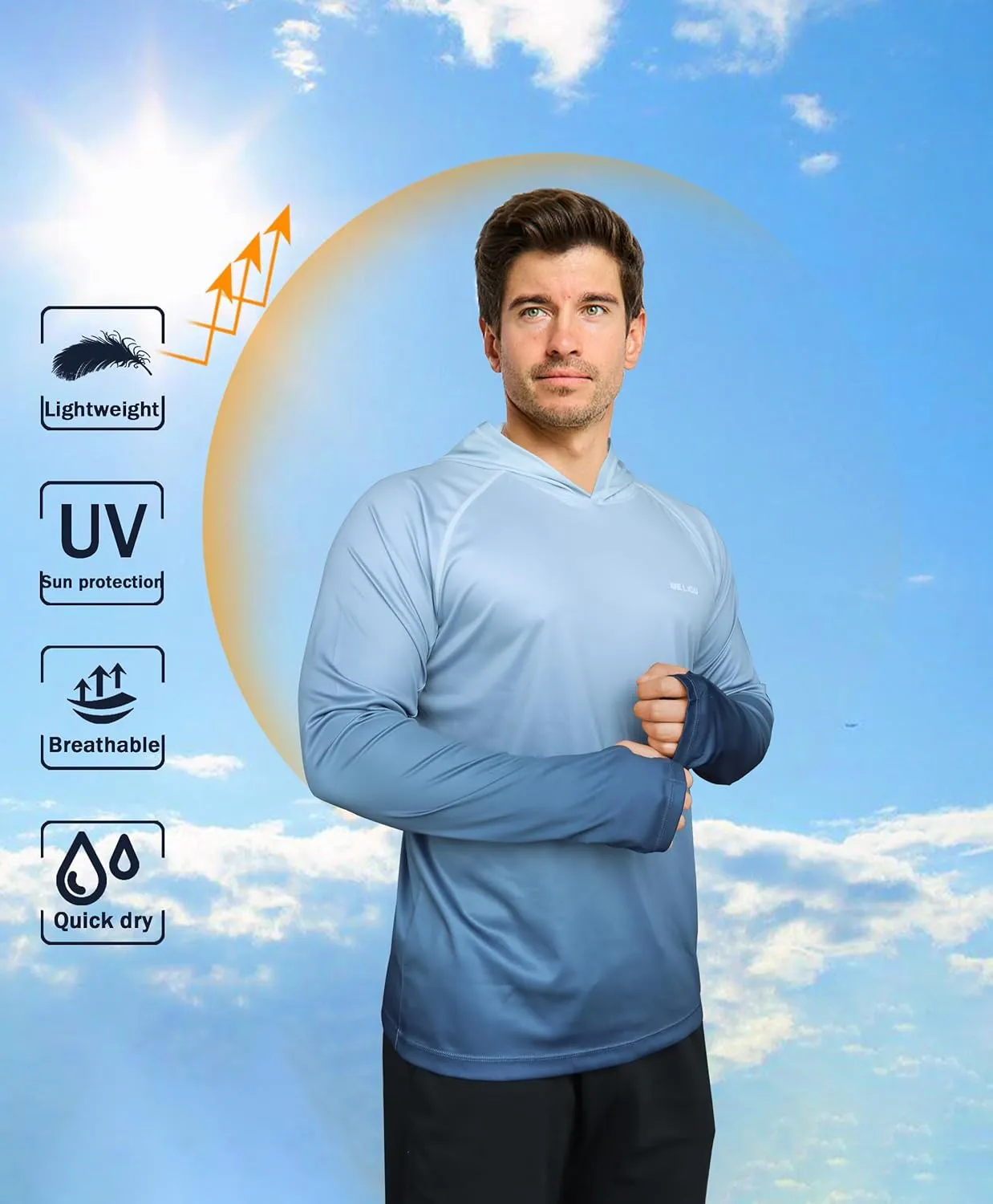 Men's UPF 50  Sun Protection Hoodie Shirt Long Sleeve SPF Fishing Outdoor UV Hiking Lightweight Shirts
