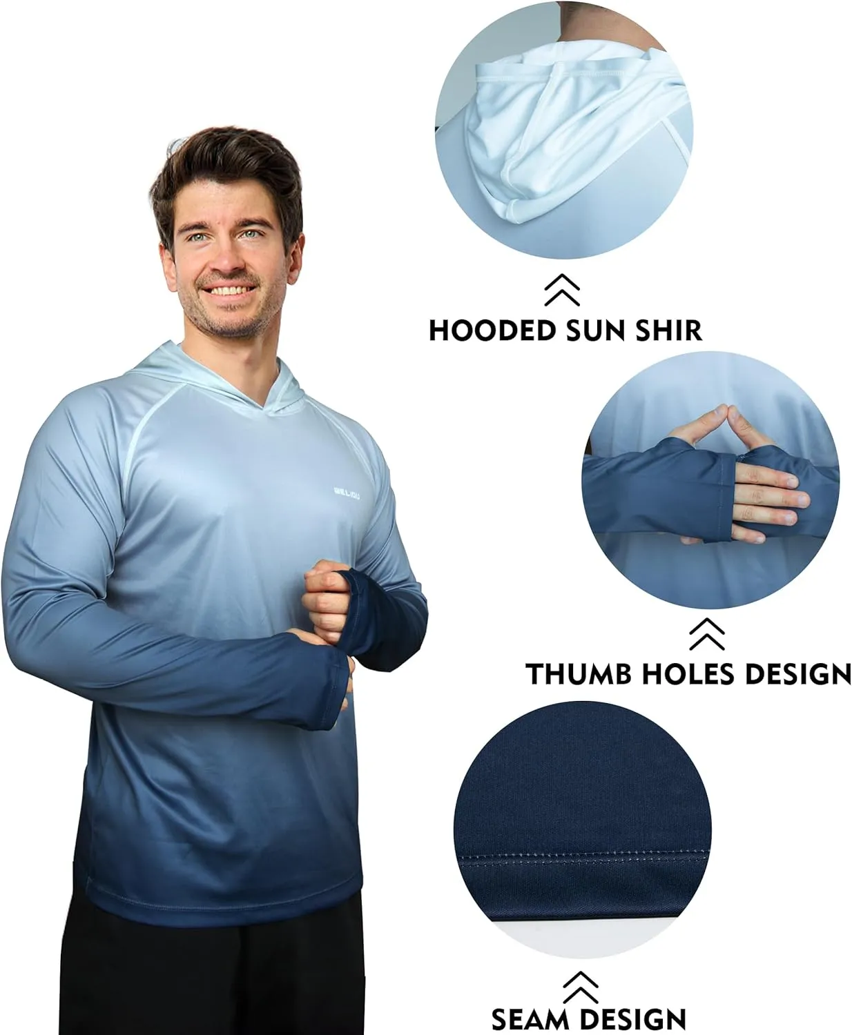 Men's UPF 50  Sun Protection Hoodie Shirt Long Sleeve SPF Fishing Outdoor UV Hiking Lightweight Shirts