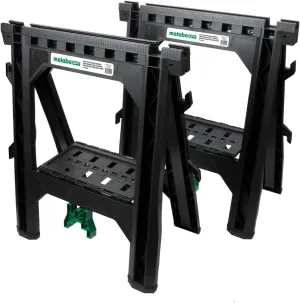 Metabo HPT Folding Sawhorses, 2-Pack, Lightweight Design, 1,200 lbs Capacity, Includes 4 Sawbucks, Ideal for Extra Workstations, Non-Skid Feet for Stability, Built-In Shelf and Cord Hooks, 115445M