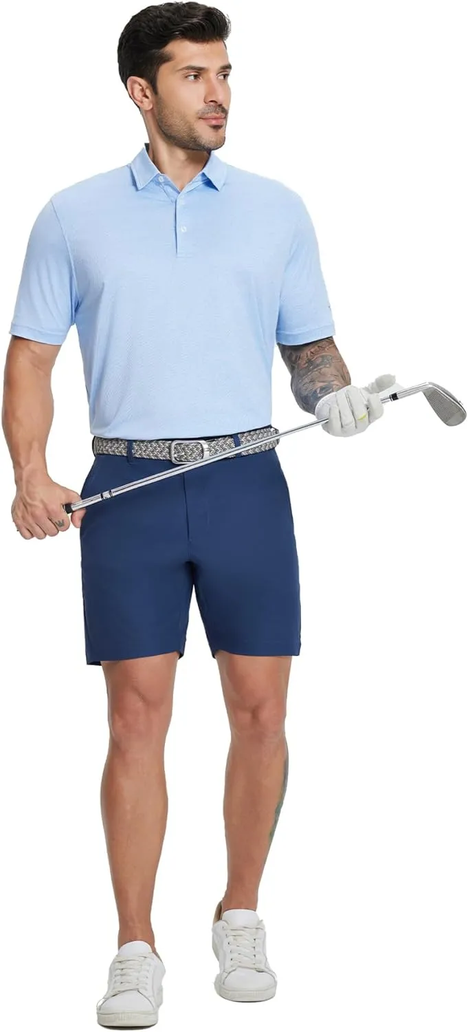 MICHEL ROUEN Golf Shorts Men 7" Solid 8 Pockets Lightweight Water-Resistant Flat Front Flex Stretch Casual Mens Dress Shorts