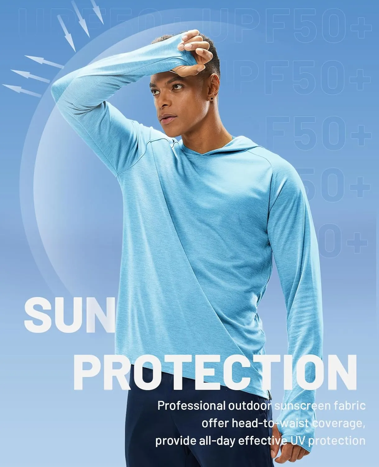 MIER Men's UPF 50  Sun Protection Hoodie Long Sleeve SPF Fishing Hiking Running Thumbhole Shirts Hooded Quick Dry Lightweight