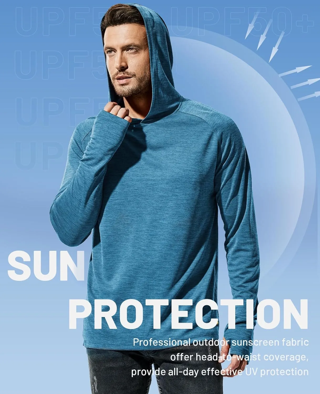 MIER Men's UPF 50  Sun Protection Hoodie Long Sleeve SPF Fishing Hiking Running Thumbhole Shirts Hooded Quick Dry Lightweight