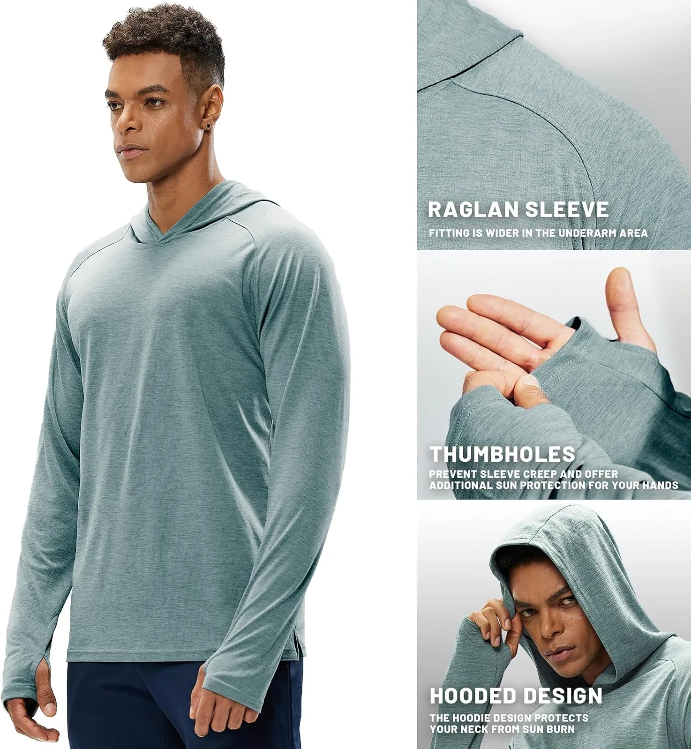MIER Men's UPF 50  Sun Protection Hoodie Long Sleeve SPF Fishing Hiking Running Thumbhole Shirts Hooded Quick Dry Lightweight