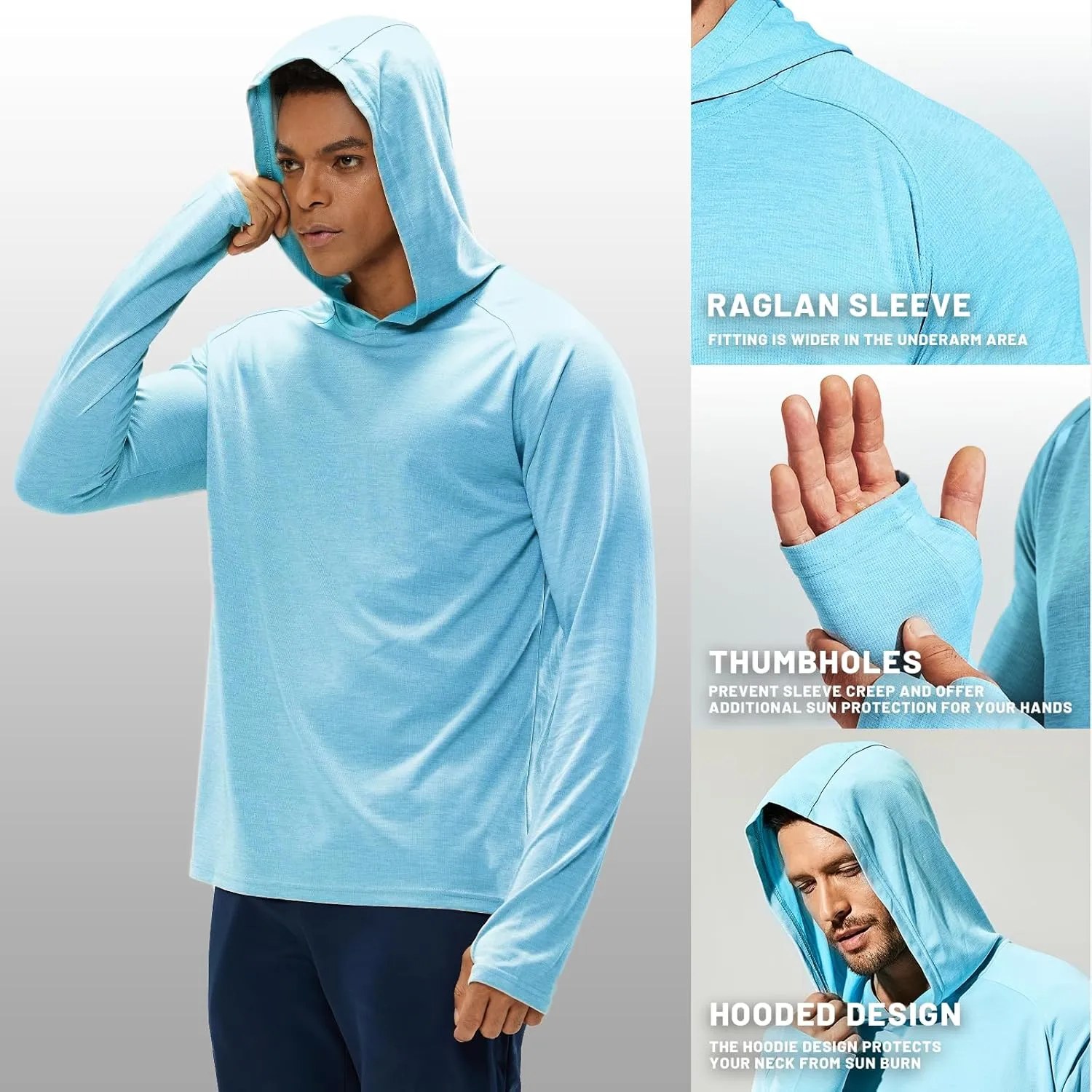 MIER Men's UPF 50  Sun Protection Hoodie Long Sleeve SPF Fishing Hiking Running Thumbhole Shirts Hooded Quick Dry Lightweight