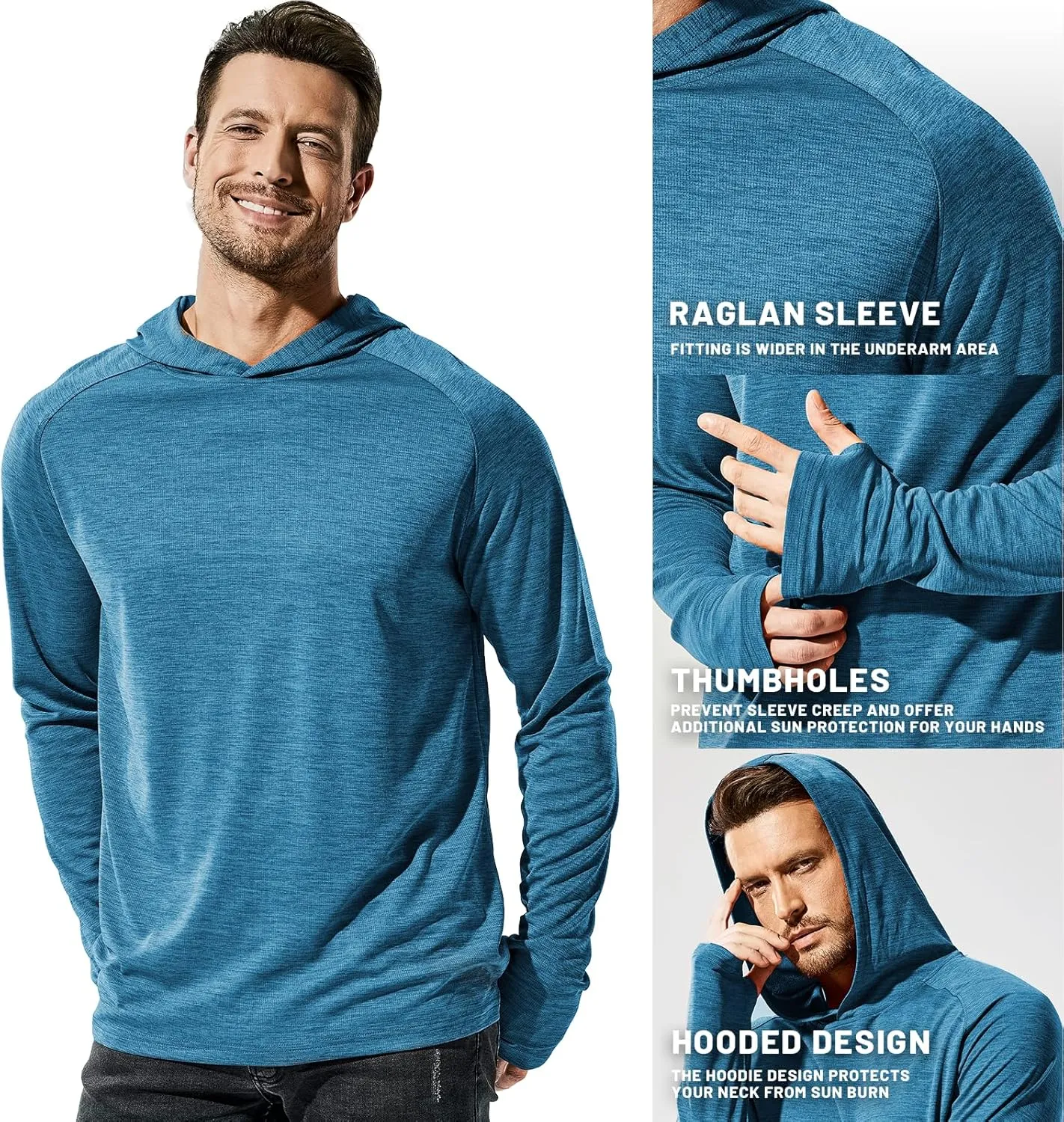 MIER Men's UPF 50  Sun Protection Hoodie Long Sleeve SPF Fishing Hiking Running Thumbhole Shirts Hooded Quick Dry Lightweight