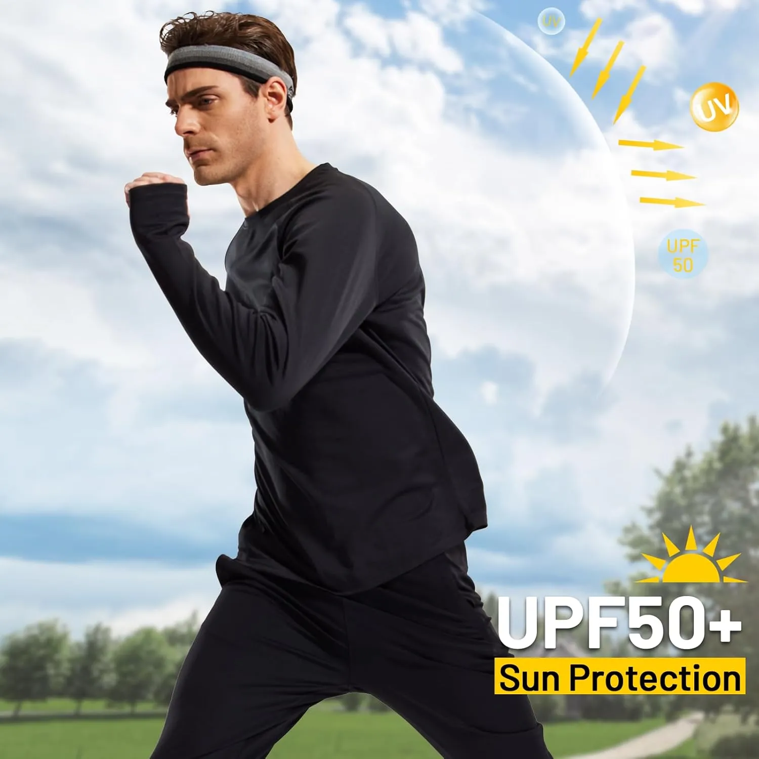 MIER Men's UPF 50  Sun Shirts Quick Dry Long Sleeve UV Shirts Lightweight Rash Guard Swim T-Shirts Hiking Running