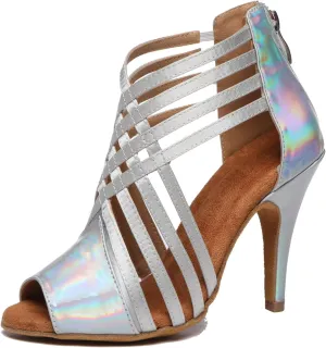 Minishion Women Ballroom Dancing Shoes Peep Toe Evening Party Ankle Sandal Booties
