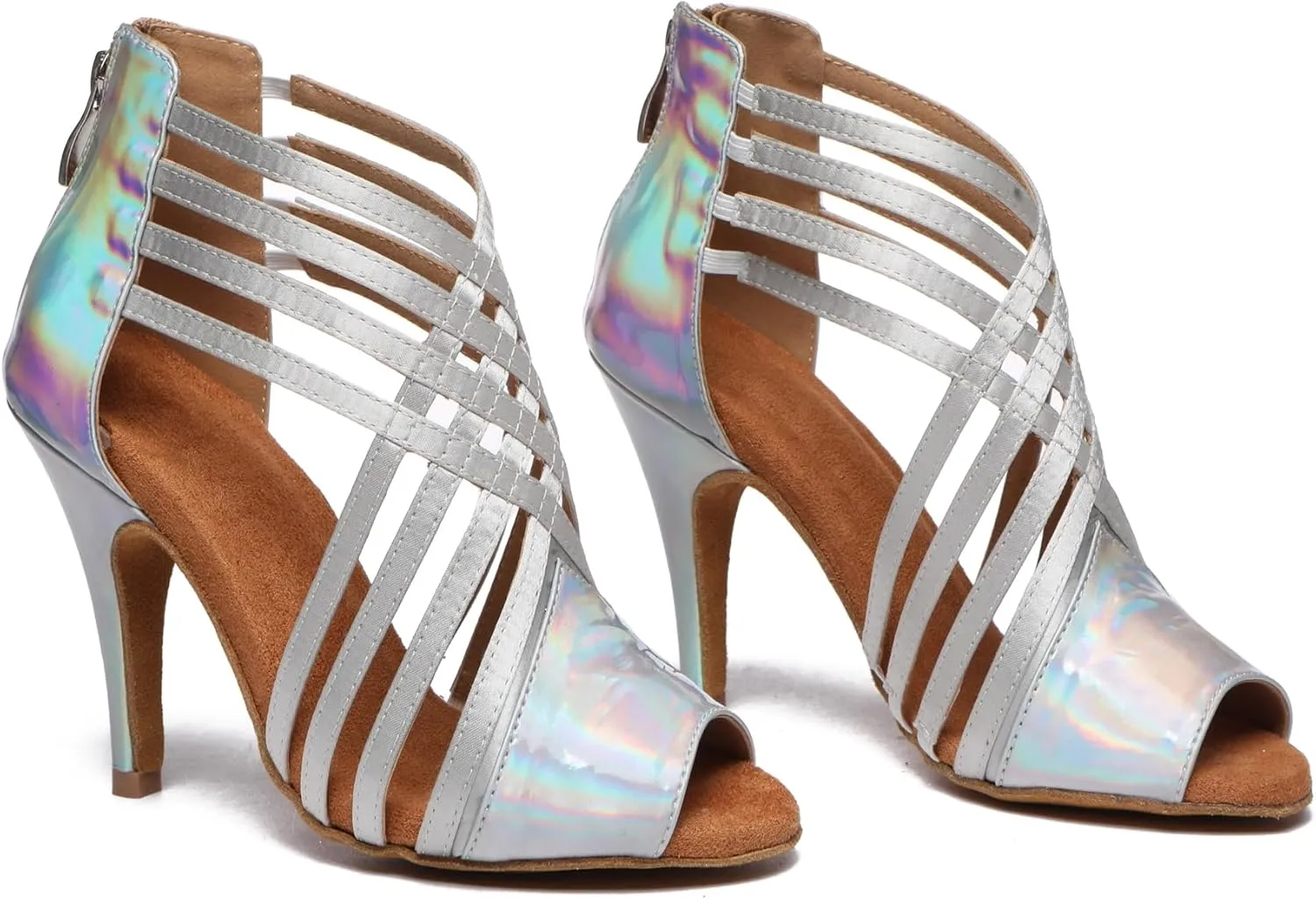 Minishion Women Ballroom Dancing Shoes Peep Toe Evening Party Ankle Sandal Booties
