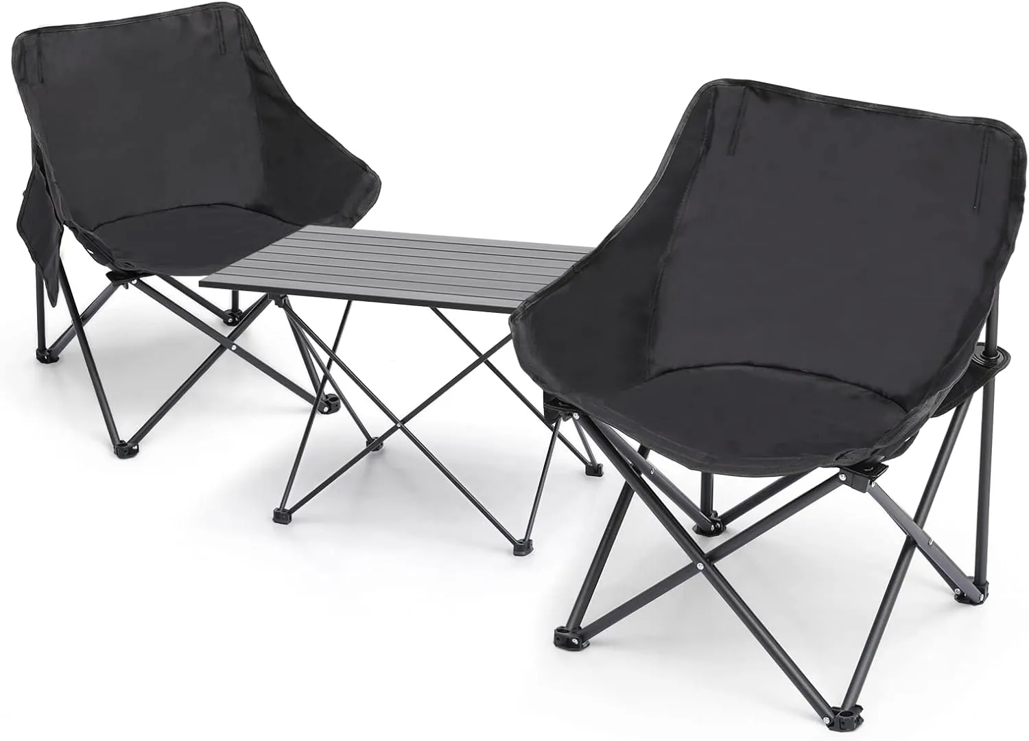 MoNiBloom Camping Table and Chairs Folding Set, Portable Foldable Roll Up Tables and Ultralight Compact Camp Beach Chairs of 2, for Two Adults Outdoor Backpacking Camping, Balck