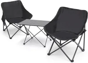 MoNiBloom Camping Table and Chairs Folding Set, Portable Foldable Roll Up Tables and Ultralight Compact Camp Beach Chairs of 2, for Two Adults Outdoor Backpacking Camping, Balck