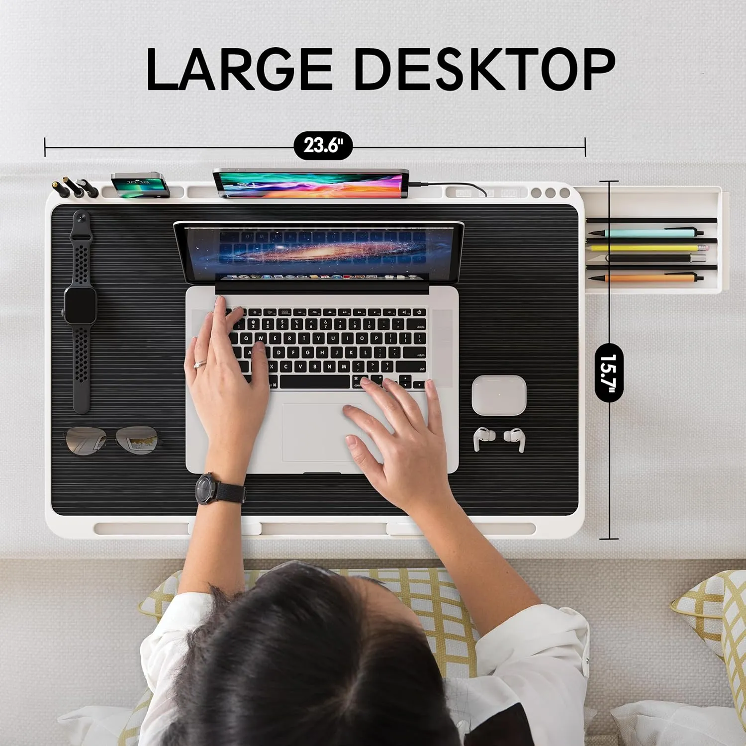 Monomi Laptop Stand for Bed, Adjustable and Light Weight Bed Desk Table Tray, X-Large Folding Lap Desk with Drawer for Eating Writing Drawing Working on Couch Floor Bed, Black
